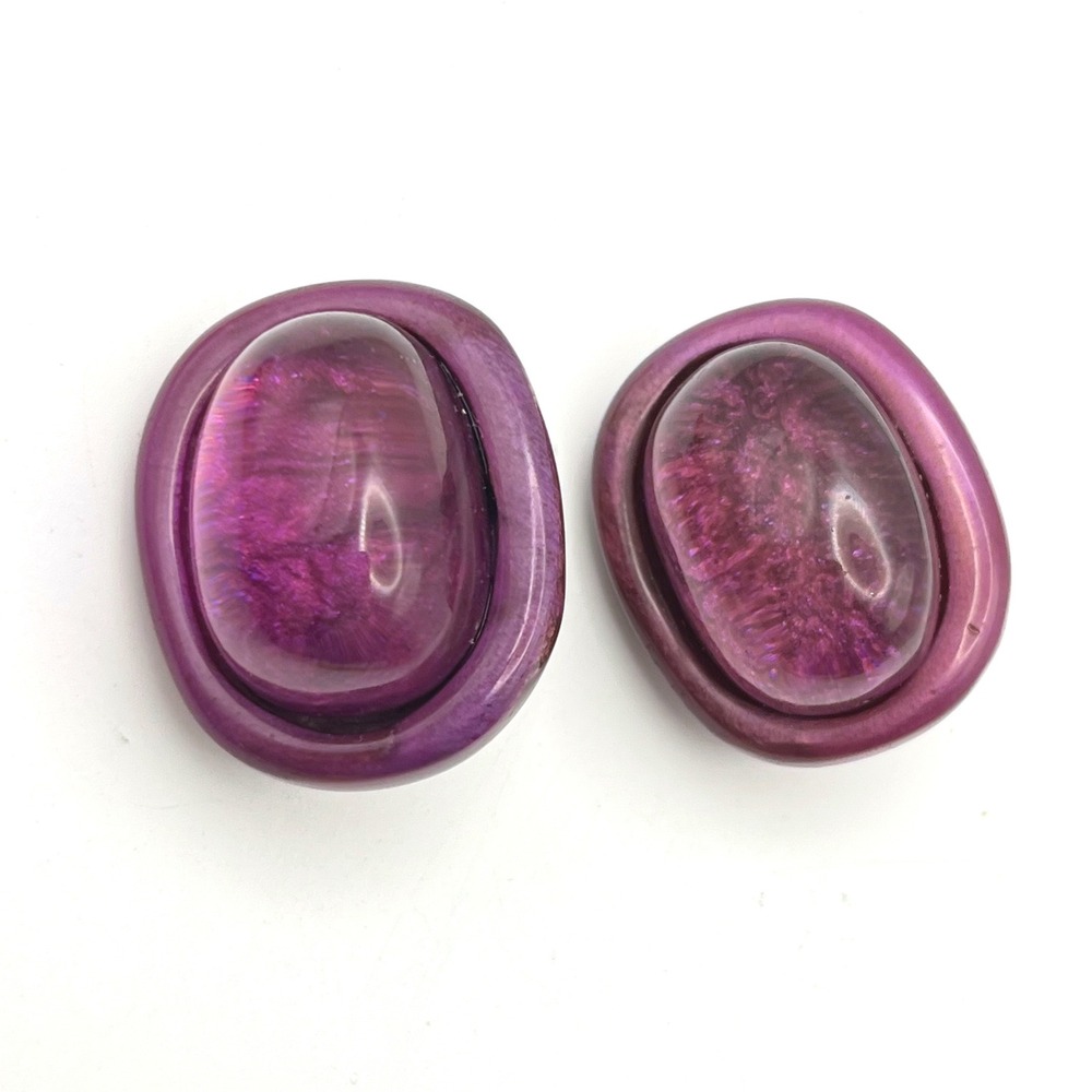 Dominique Denaive Paris Vintage Haute Purple Resin Clip On Earrings